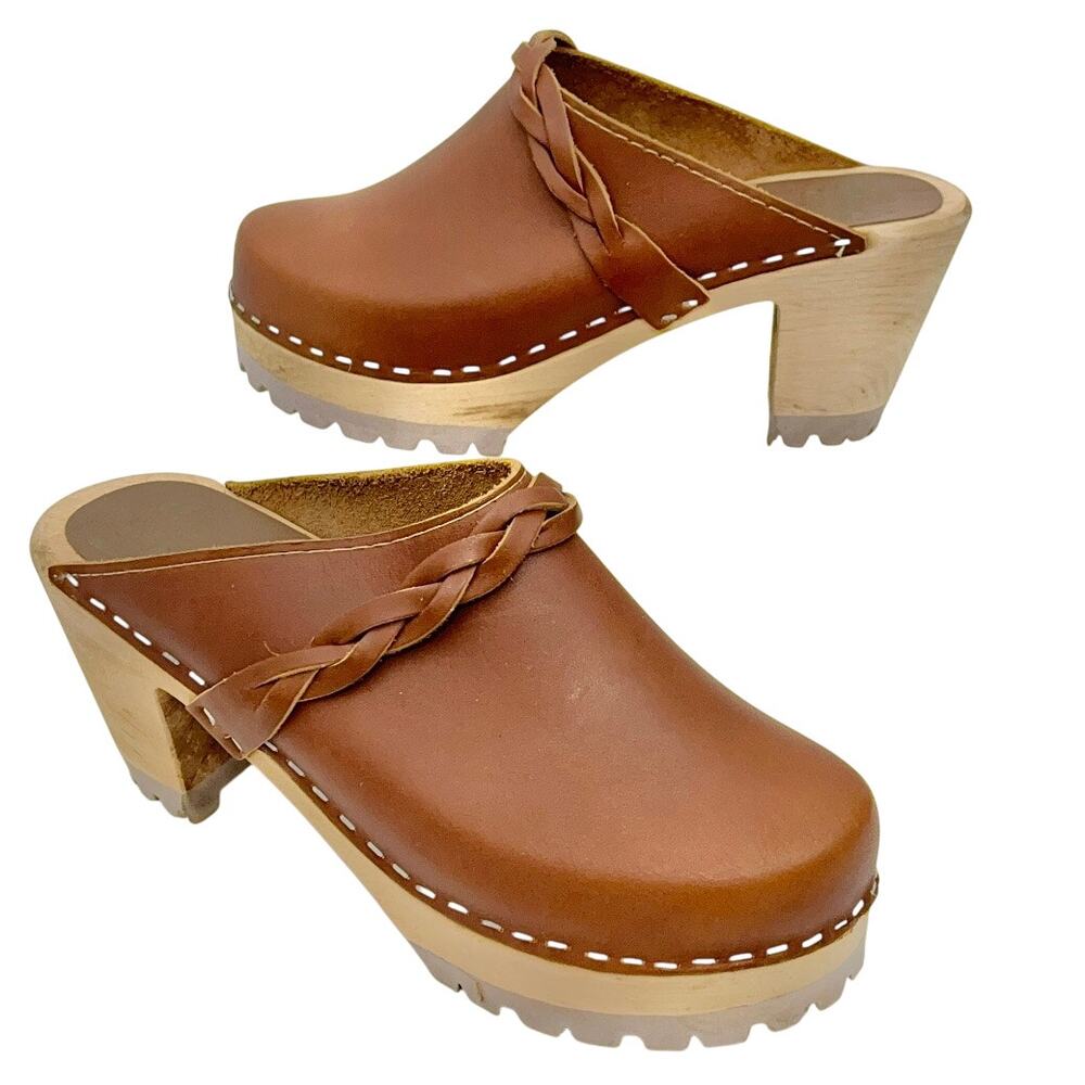 Mia Elsa Swedish Clog Mules Brown Leather 36 6 - Picture 2 of 8